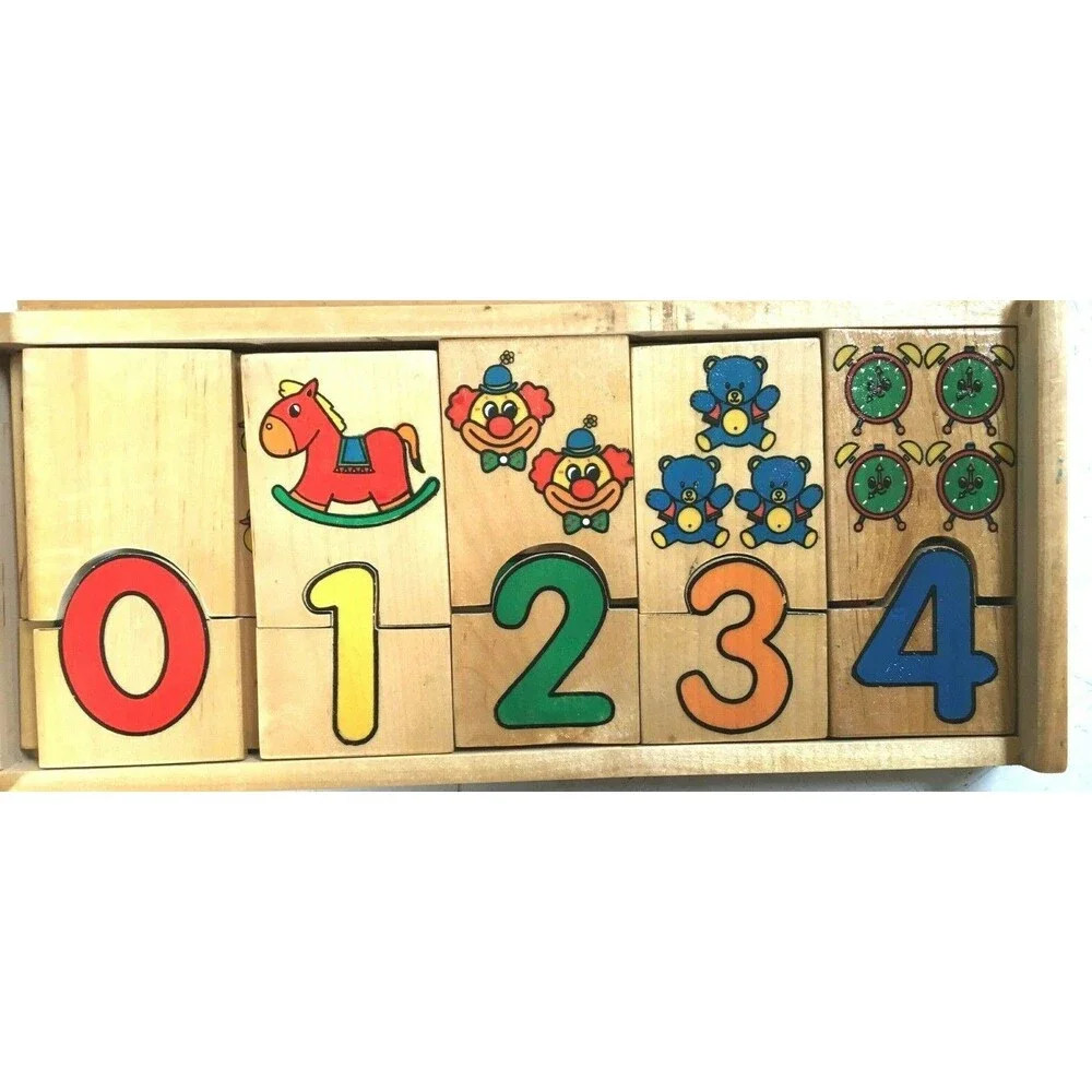 Tellen Wooden Puzzle With Original Box Vintage 10 Pieces Numbers EUC